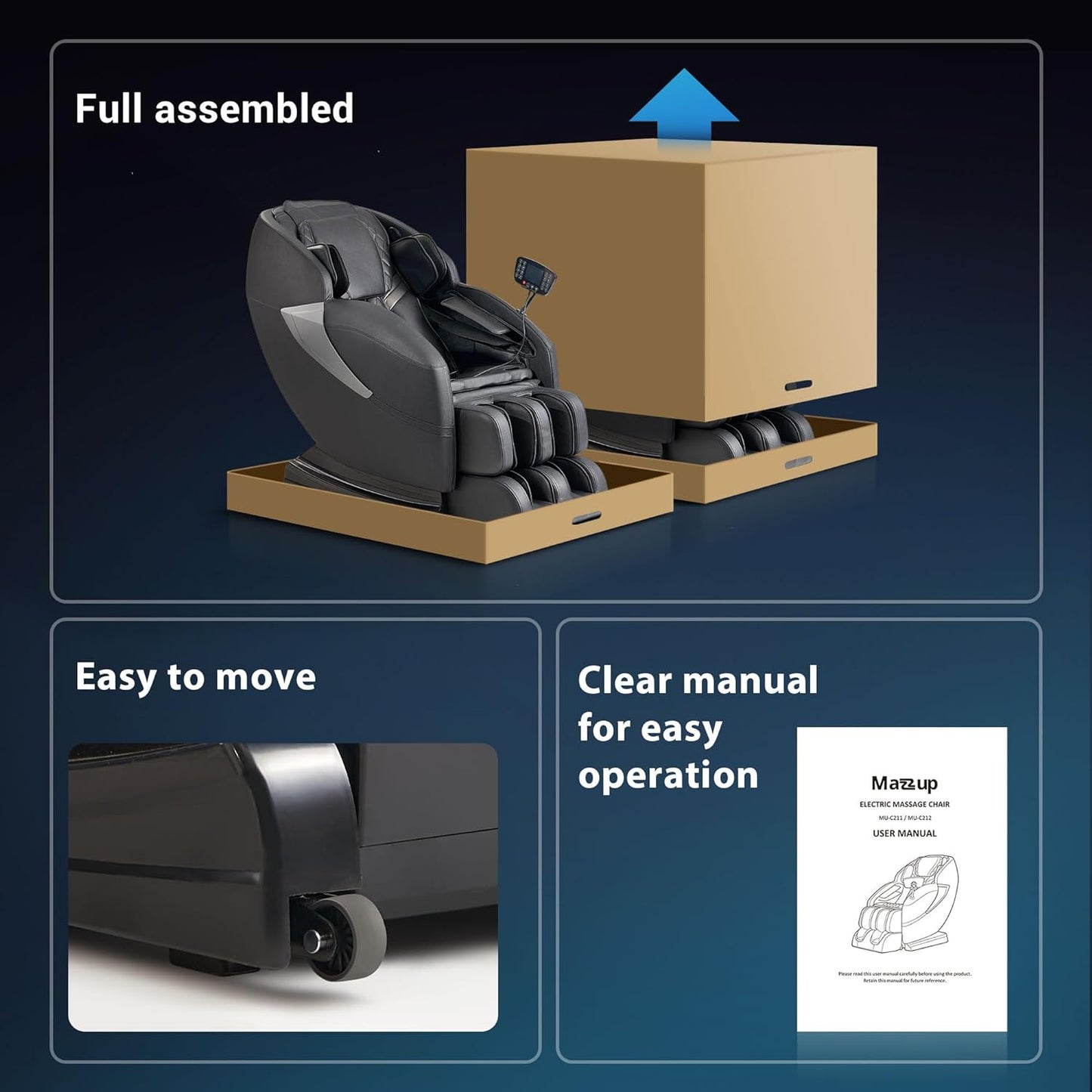 Mazzup Massage Chair, Zero Gravity Shiatsu Massage Chair Full Body and Recliner with Fully Assembled, LCD Screen, Lower Back and Calf Heating, Air Compression