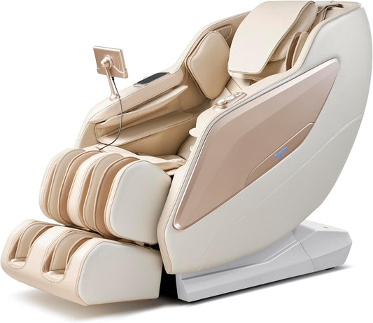 MYNTA 2025 Massage Chair, Full Body Zero Gravity SL Track Shiatsu Massage Chair with Calf Heating, Wireless Charging, White