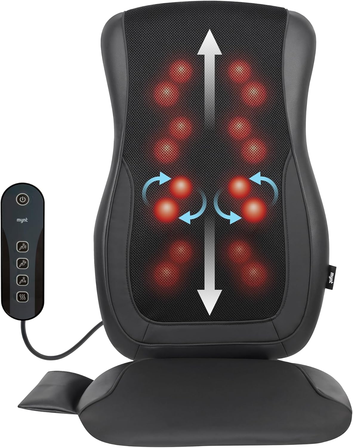 Mynt Shiatsu Back Massager for Chair with Heat, Deep Kneading Massage Pad for Office Home Use, Black(DP)