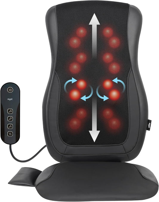 Mynt Shiatsu Back Massager for Chair with Heat, Deep Kneading Massage Pad for Office Home Use, Black(DP)