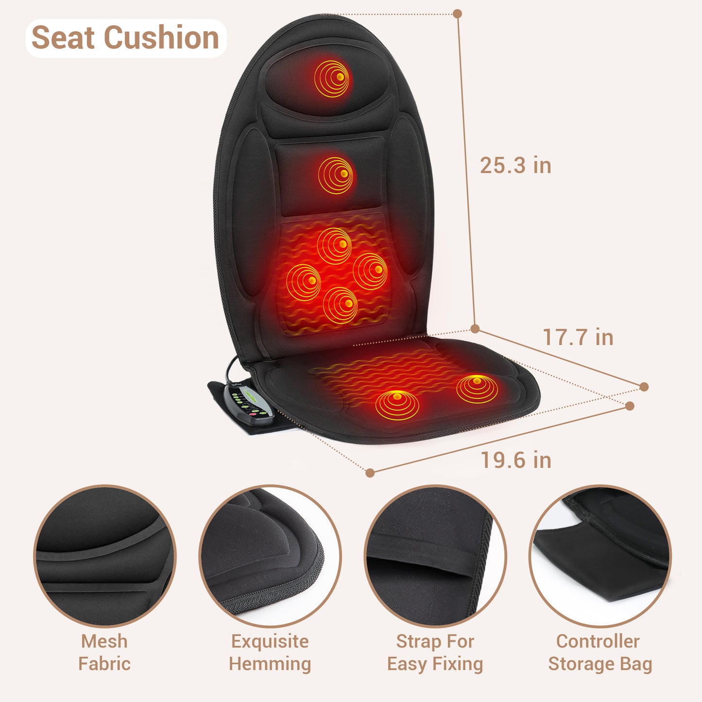 Mynt Back Massager Seat Cushion Massager with Heat, 8 Vibration Massage Nodes Massage Chair Pad for Home Office Chair (DP)