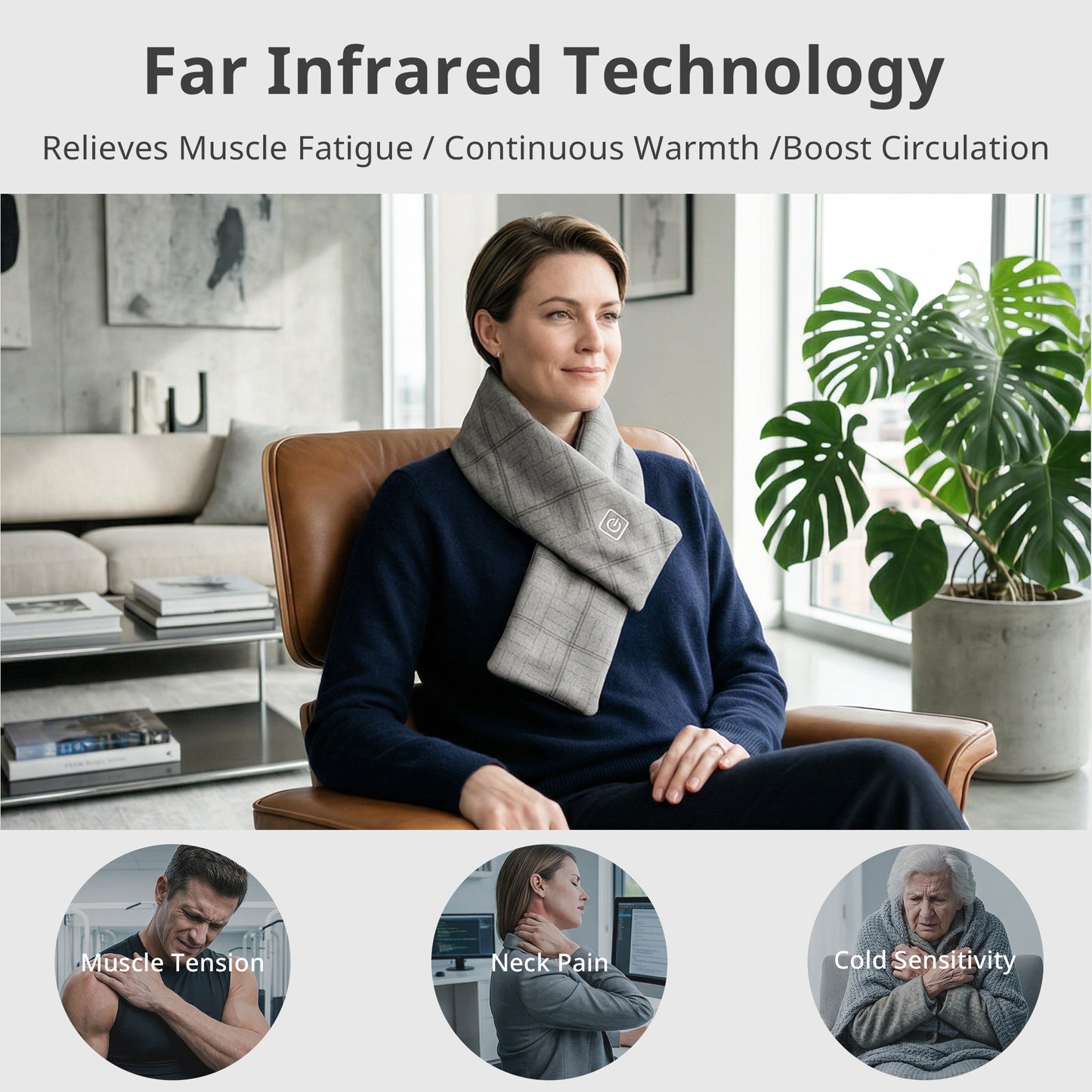 Mynt Graphene Heated Scarf, Heating Pad for Neck, Fast Heating Portable Neck Warmer with 3 Heat Levels, Winter Gift for Men/Women, Gray (DP)