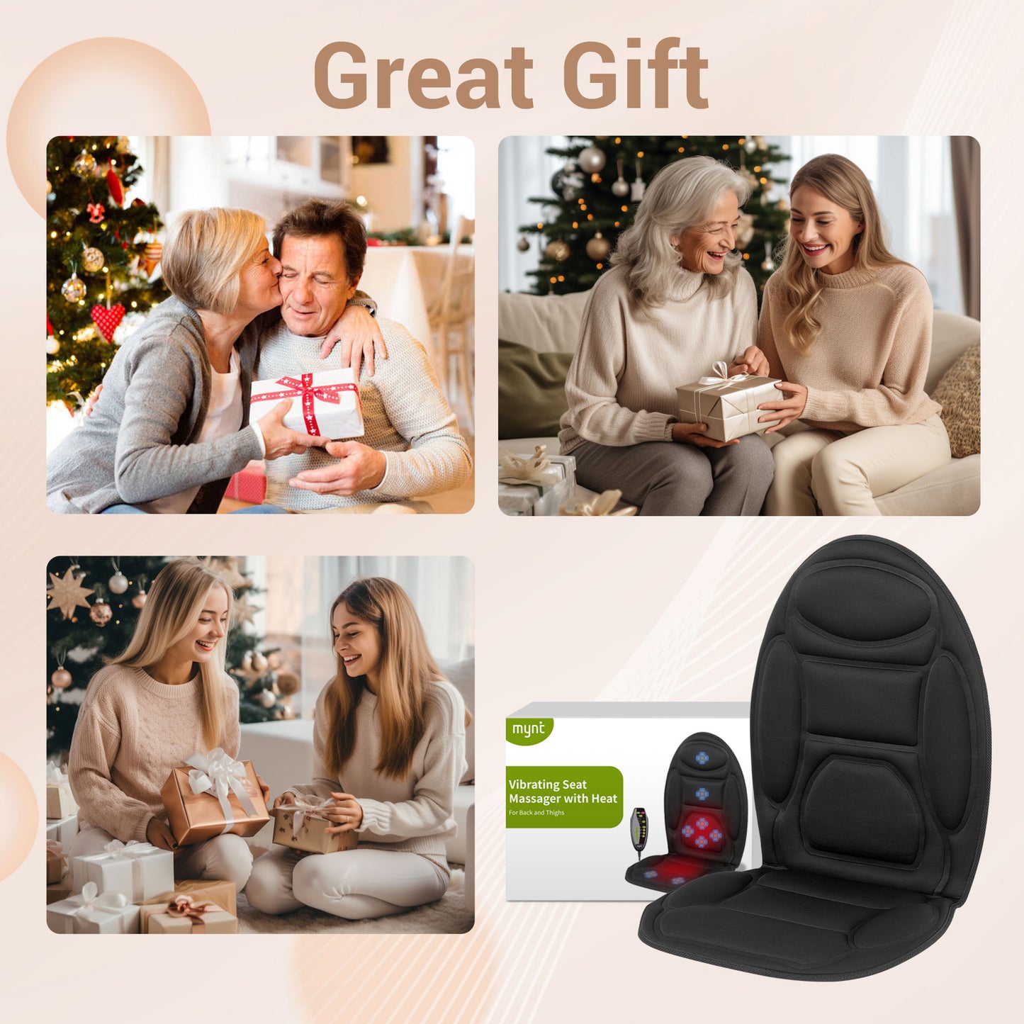 Mynt Back Massager Seat Cushion Massager with Heat, 8 Vibration Massage Nodes Massage Chair Pad for Home Office Chair (DP)