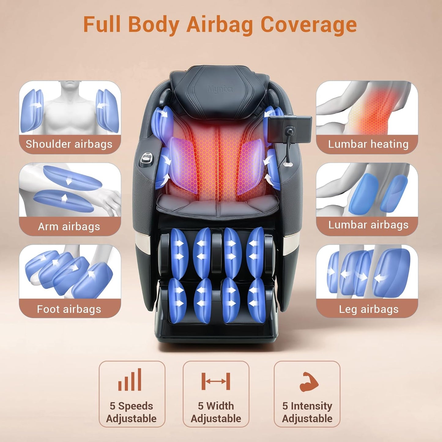 MYNTA 3D Massage Chair Full Body 2025 Shaitsu SL Track Massage Chairs with Zero Gravity Full Body Airbags & Heating, MC1650(Grey)
