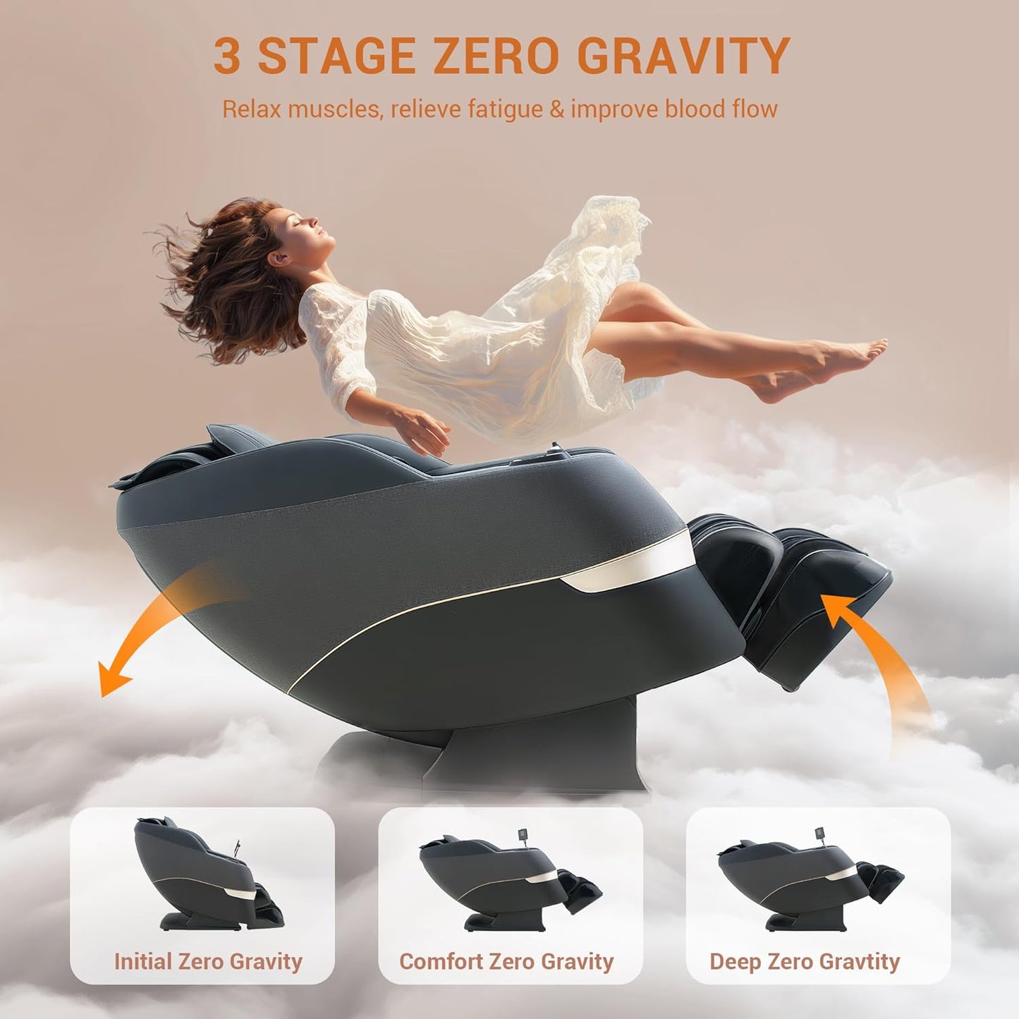 MYNTA 3D Massage Chair Full Body 2025 Shaitsu SL Track Massage Chairs with Zero Gravity Full Body Airbags & Heating, MC1650(Grey)