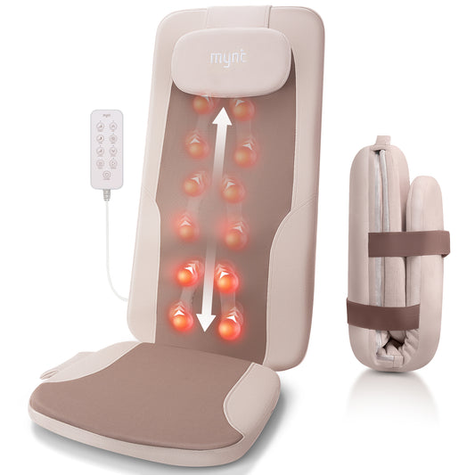 Mynt Back Massager with Heat, Foldable Shiatsu Seat Massage Cushion for Home/Office, Brown (DP)