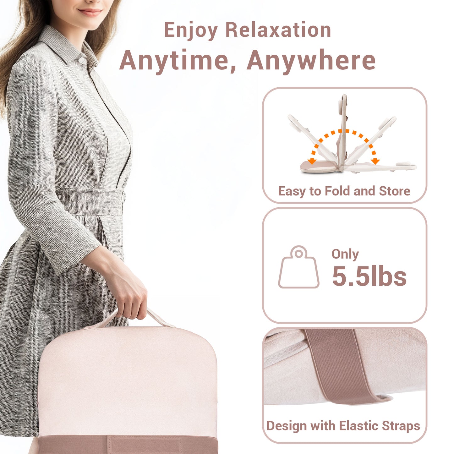 Mynt Back Massager with Heat, Foldable Shiatsu Seat Massage Cushion for Home/Office, Brown (DP)