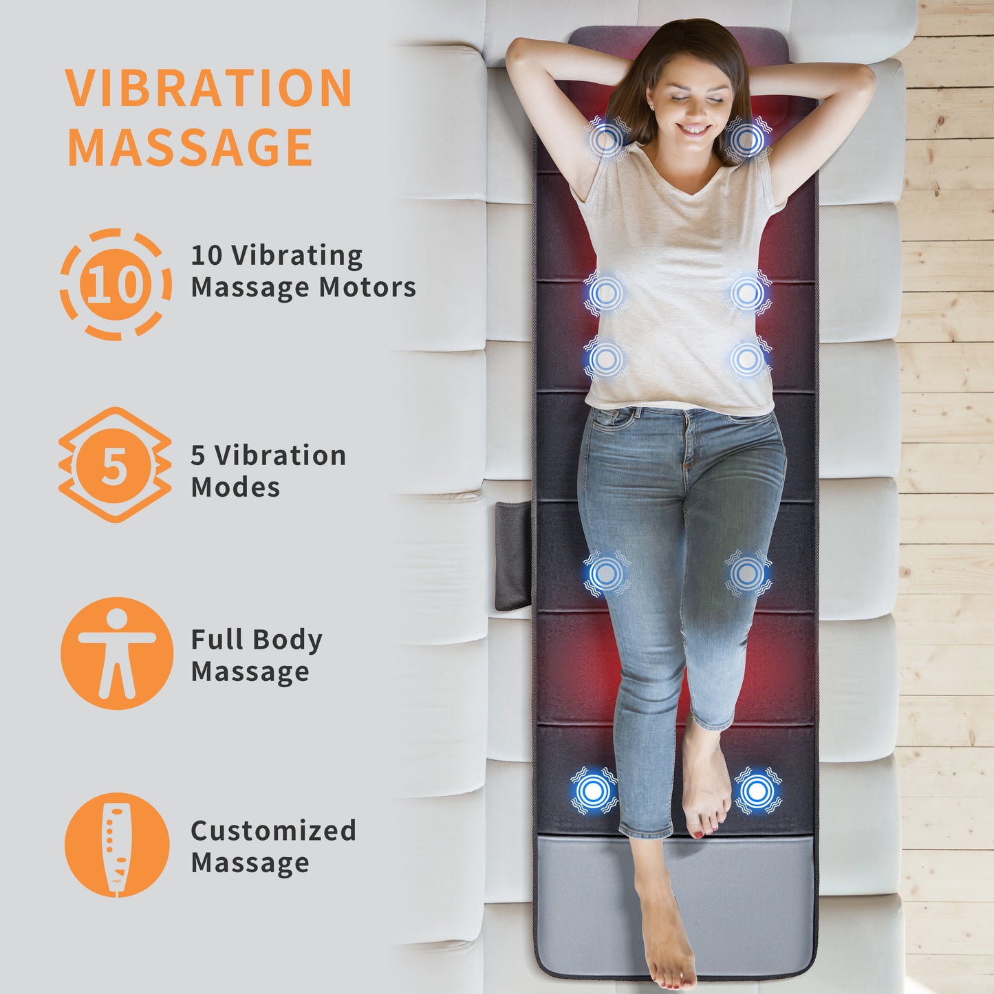 Mynt Vibration Massage Mat with Adjustable Position Pillow 10 Vibrating Motors & 6 Heating Pads