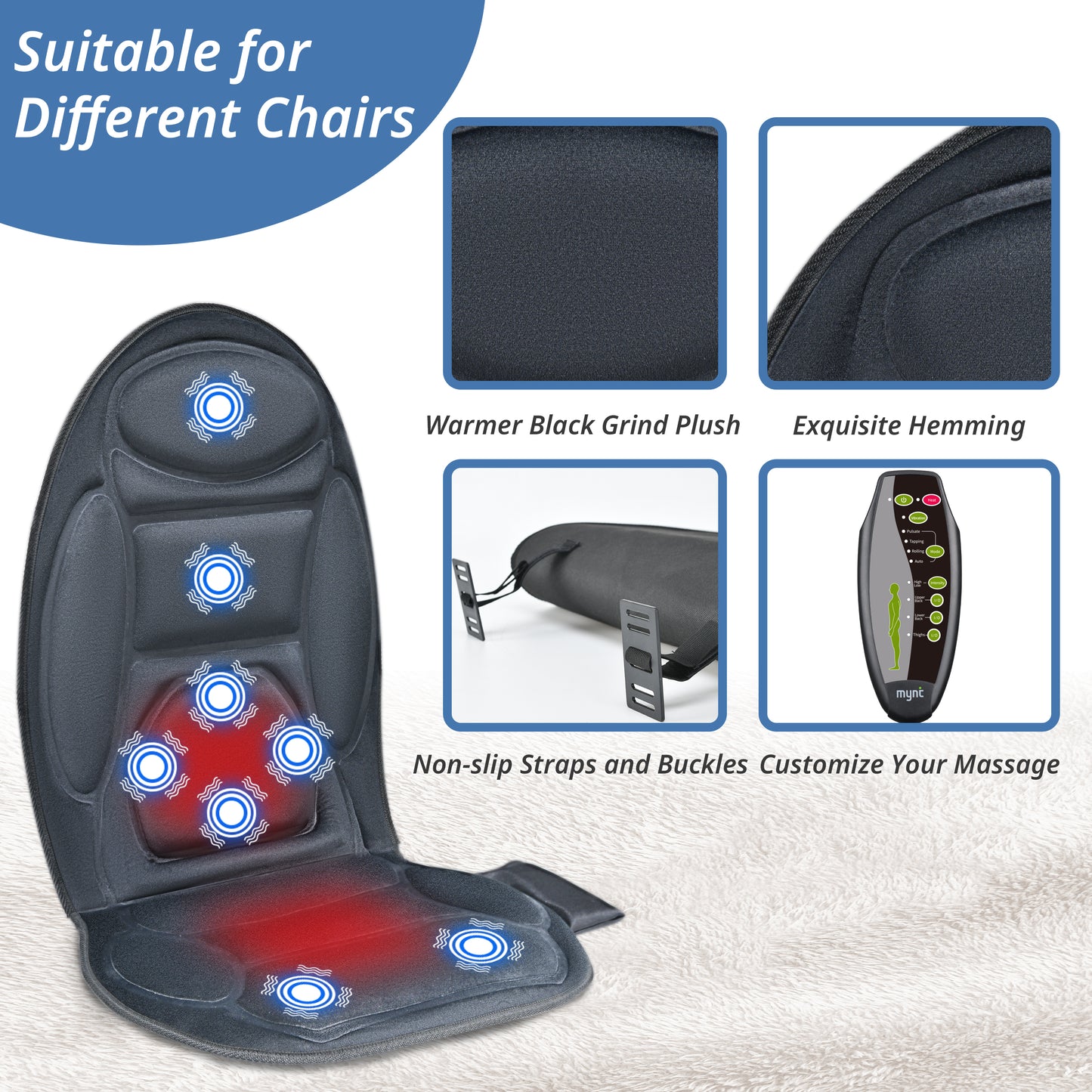 Mynt Vibration Back Massager with Heat:Chair Massage Cushion with