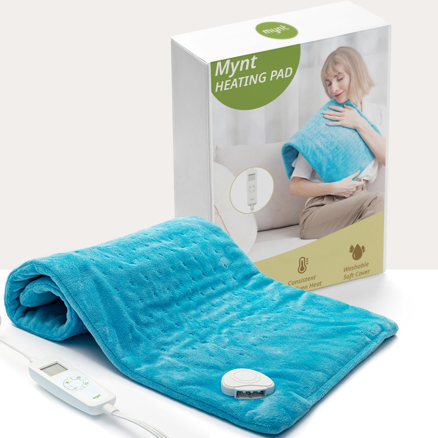 MYNT Heating Pad with Removable Hand Controller and Washable Soft Material，Fast Heating for Back, Shoulder, Waist（Blue）