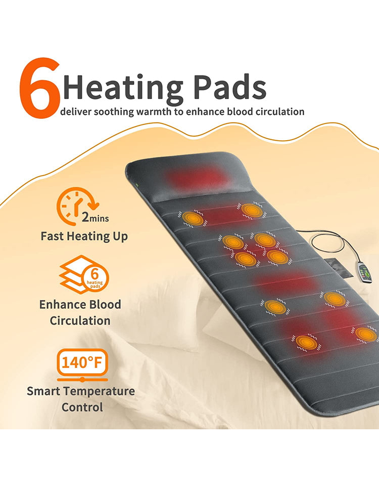 Full Body Memory Foam Massage Mat Pad 6 Therapy Heating pad,10 Vibration  Motors